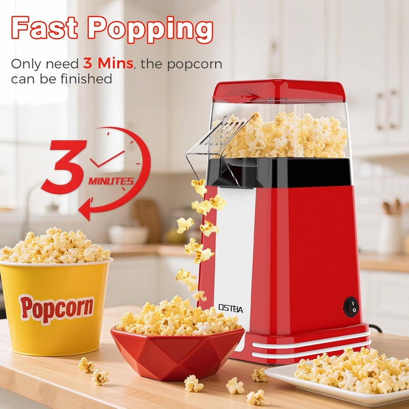 OSTBA Popcorn Maker, 1200W Mini Retro Air Popper Popcorn Machine, 12 Cups Hot Air Popcorn Popper Electric with Butter Tray, Oil-Free One-Button Control, Compact Design for Home & Gifts - Image 4